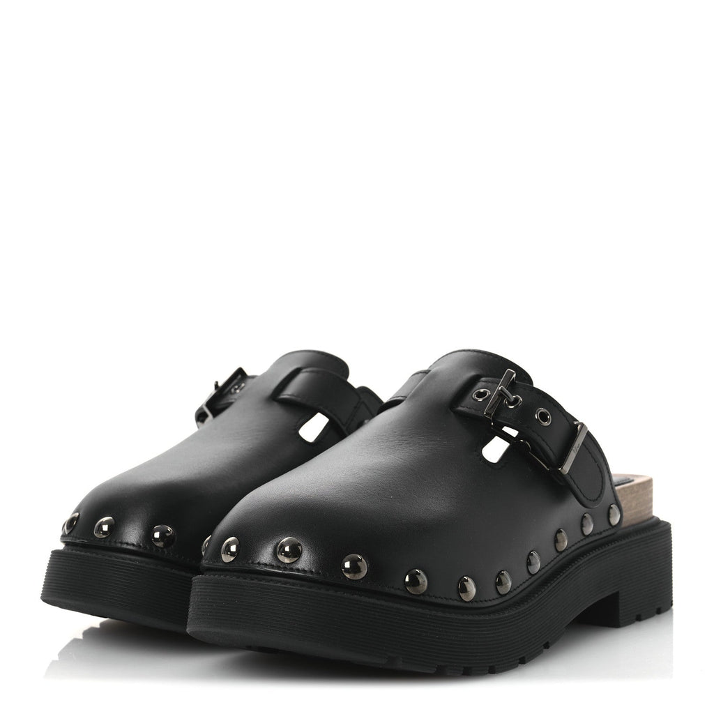 Calfskin Diorquake Buckled Lug Sole 15mm Clogs 36 Black
