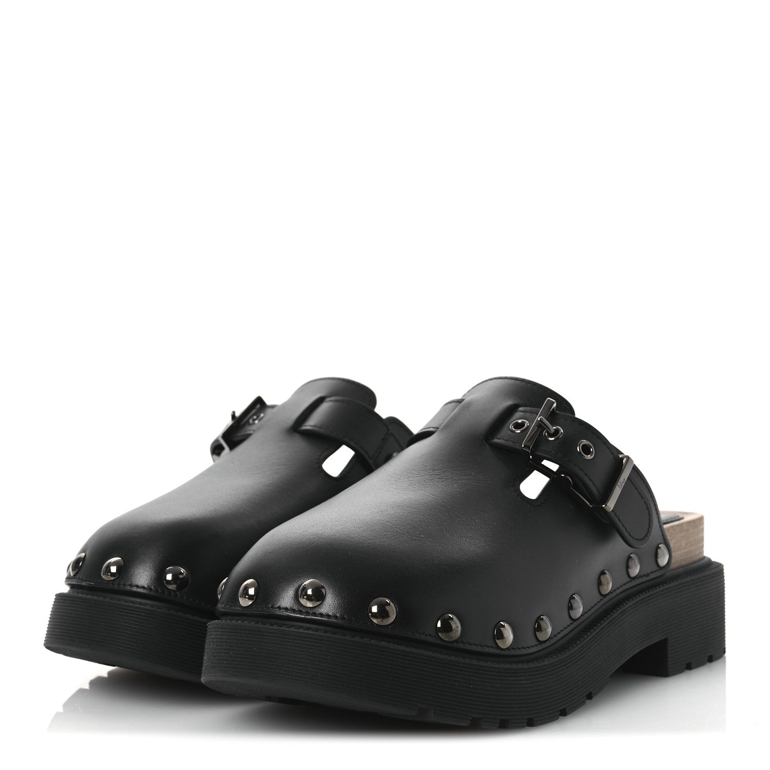 Calfskin Diorquake Buckled Lug Sole 15mm Clogs 36 Black