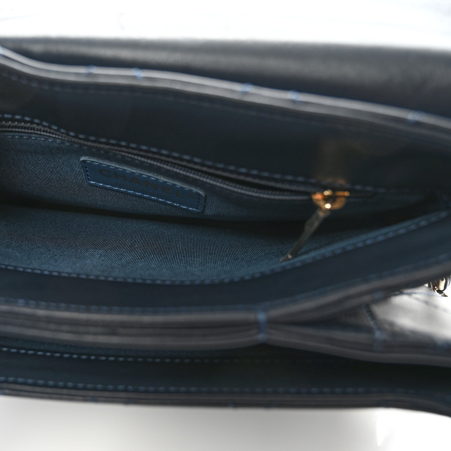 Calfskin Quilted Double Pocket Top Handle Flap Blue