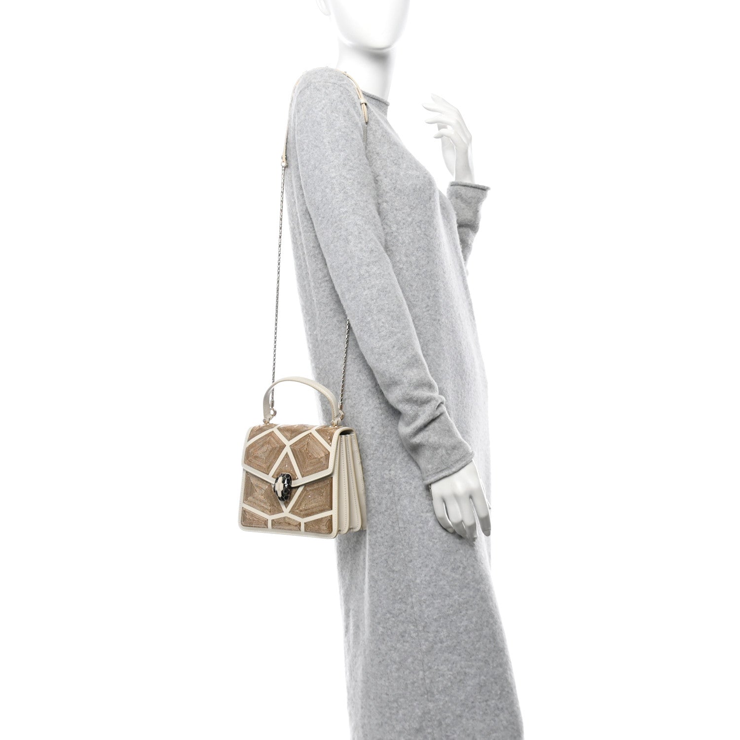 Calfskin Million Chain Motif Serpenti Forever Top Handle White