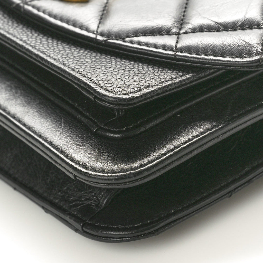 Calfskin Caviar Quilted Mini Chain Handle Flap Black