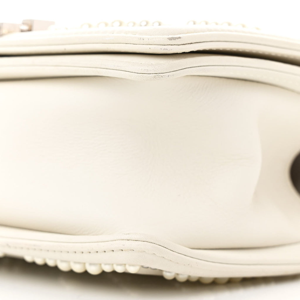 Calfskin Pearl Chevron Small Boy Flap White
