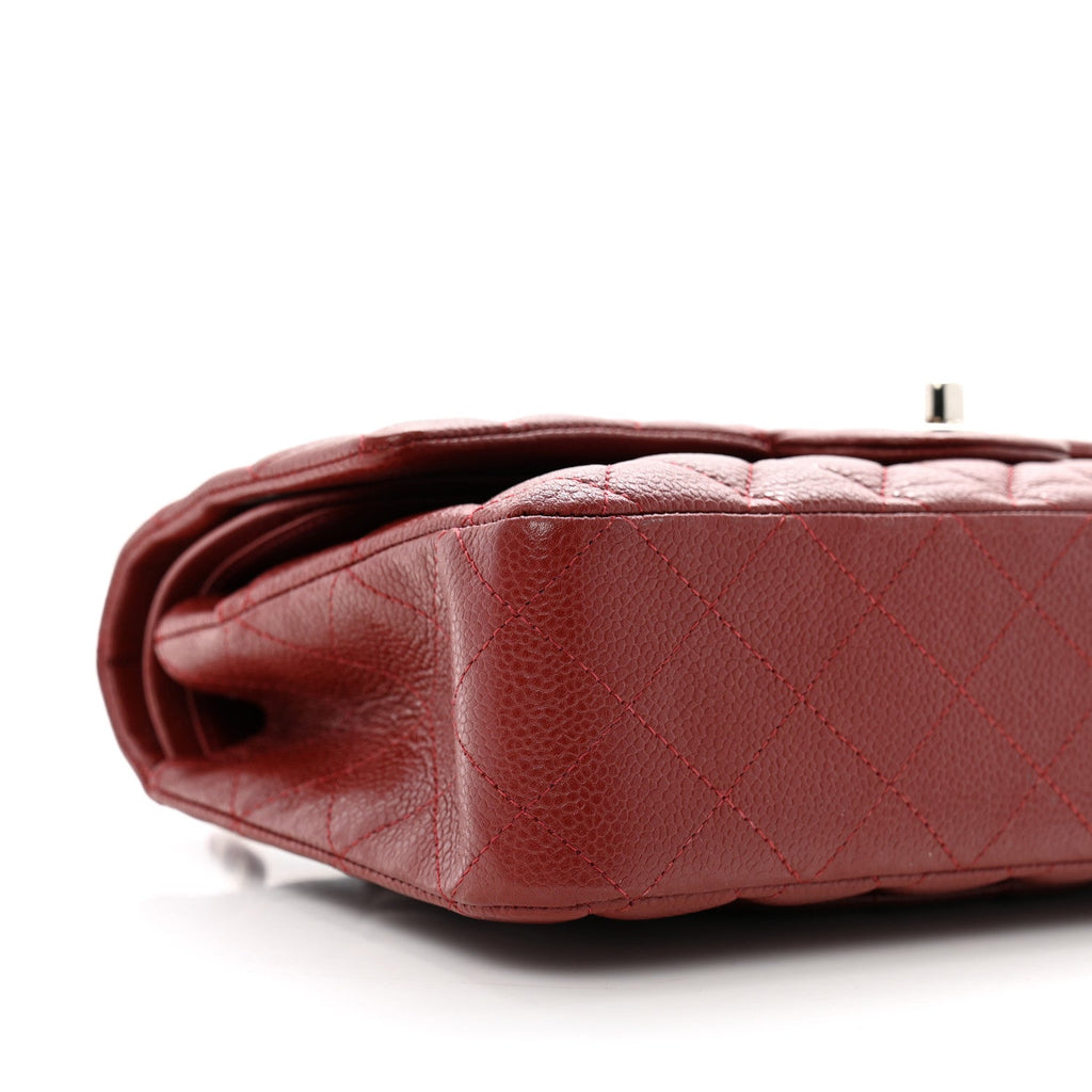 Caviar Quilted Medium Double Flap Dark Red