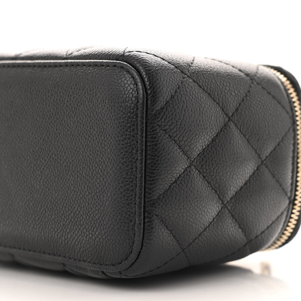Caviar Quilted Small Tiny CC Vanity Case With Chain Black