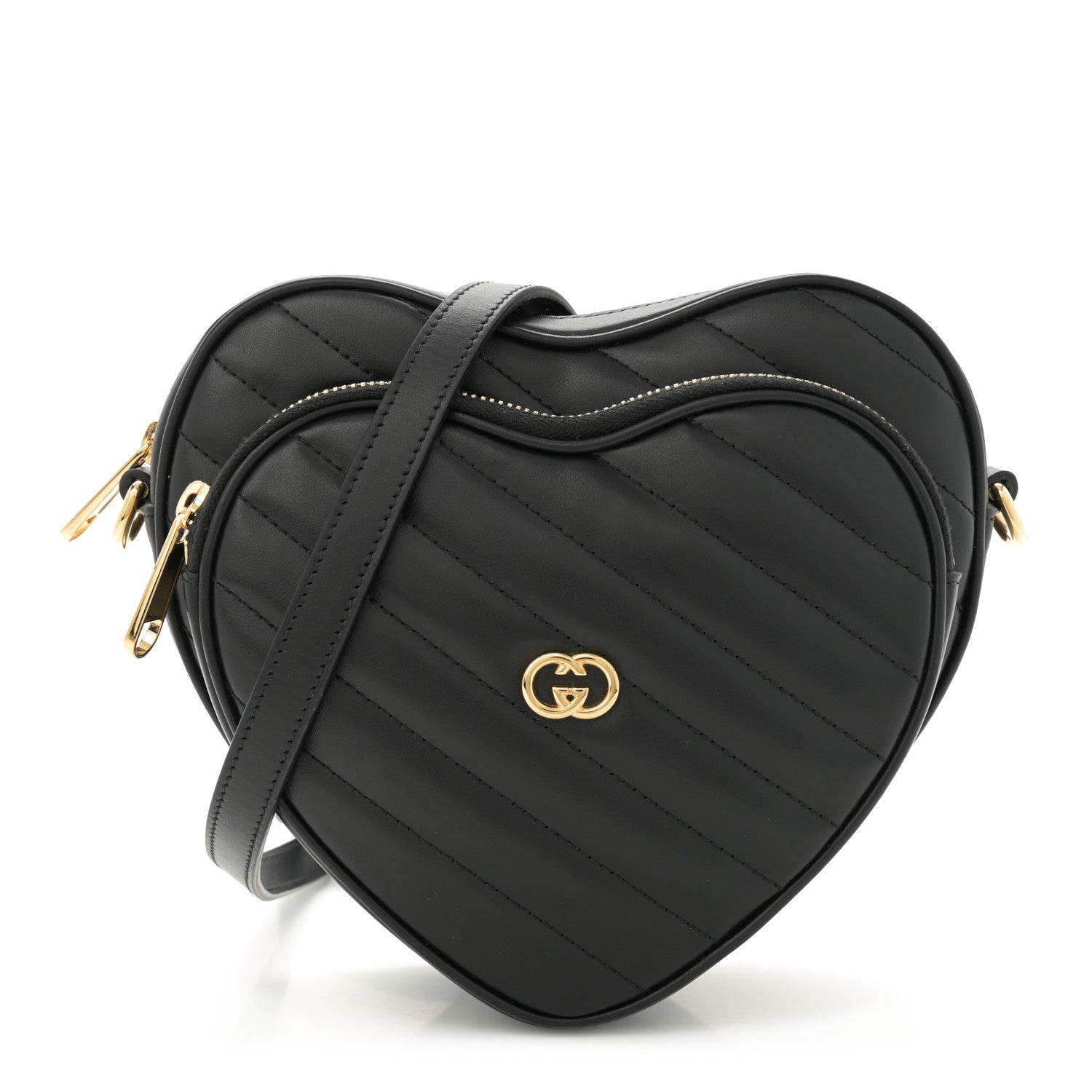 Calfskin Matelasse Diagonal Mini Interlocking G Heart Shoulder Bag Black