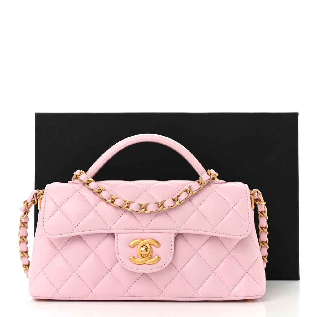 Lambskin Quilted Mini Flap Top Handle Bag Light Pink