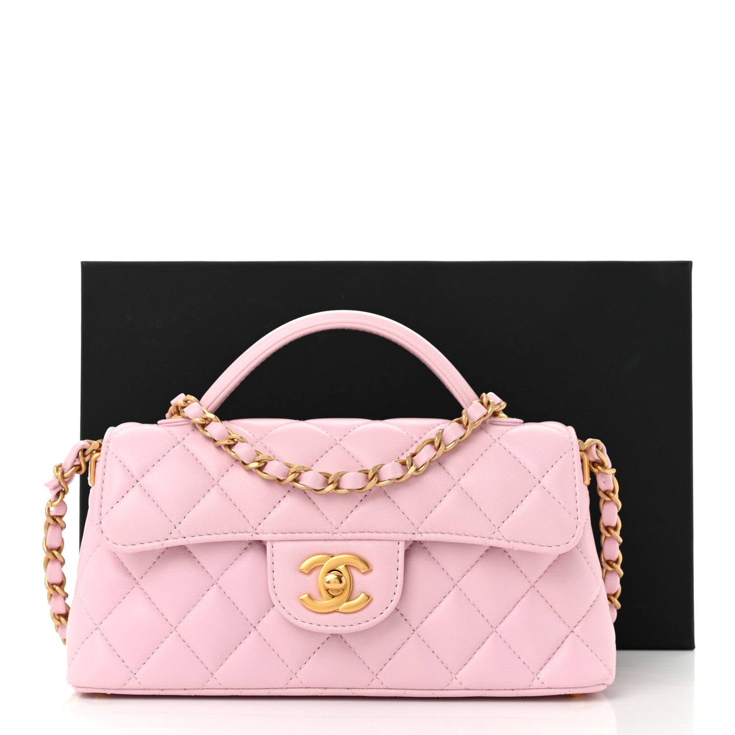 Lambskin Quilted Mini Flap Top Handle Bag Light Pink