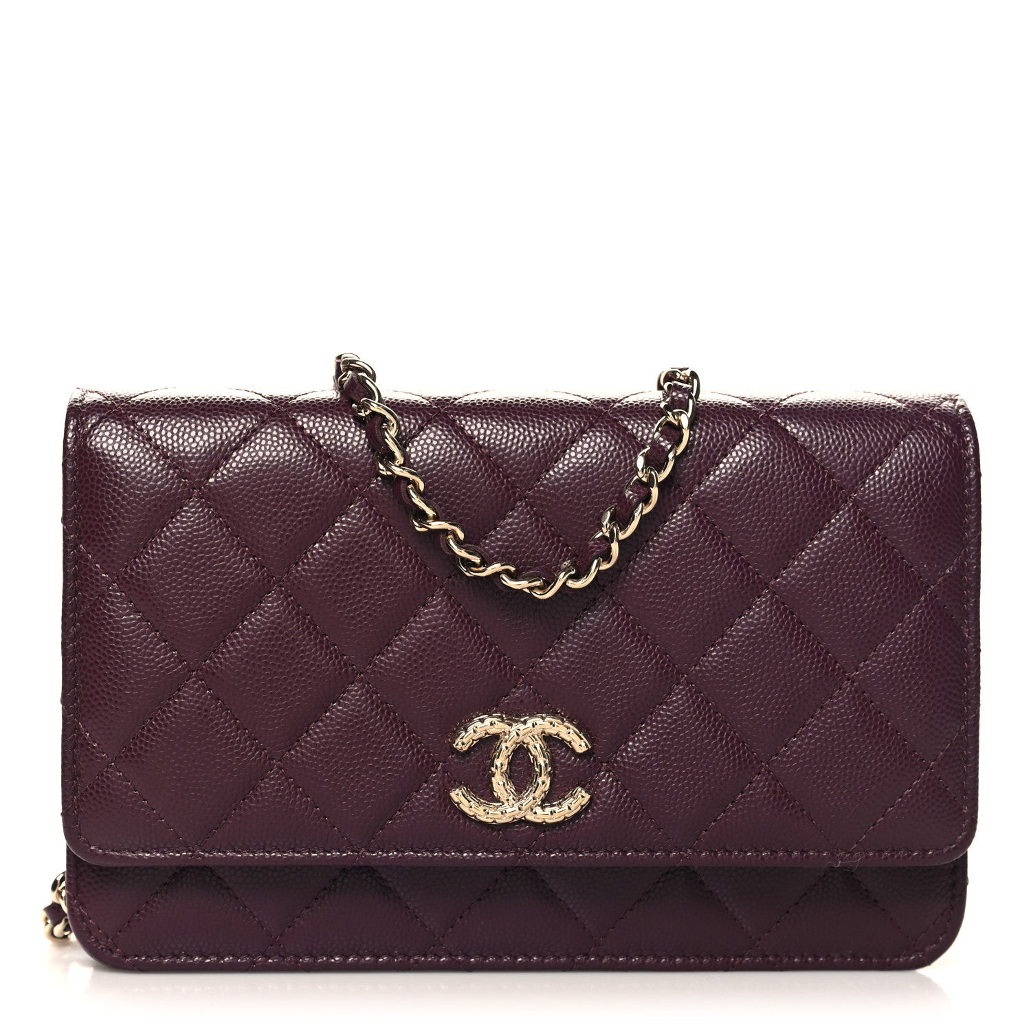 Caviar Quilted Embossed CC Wallet On Chain WOC Dark Burgundy