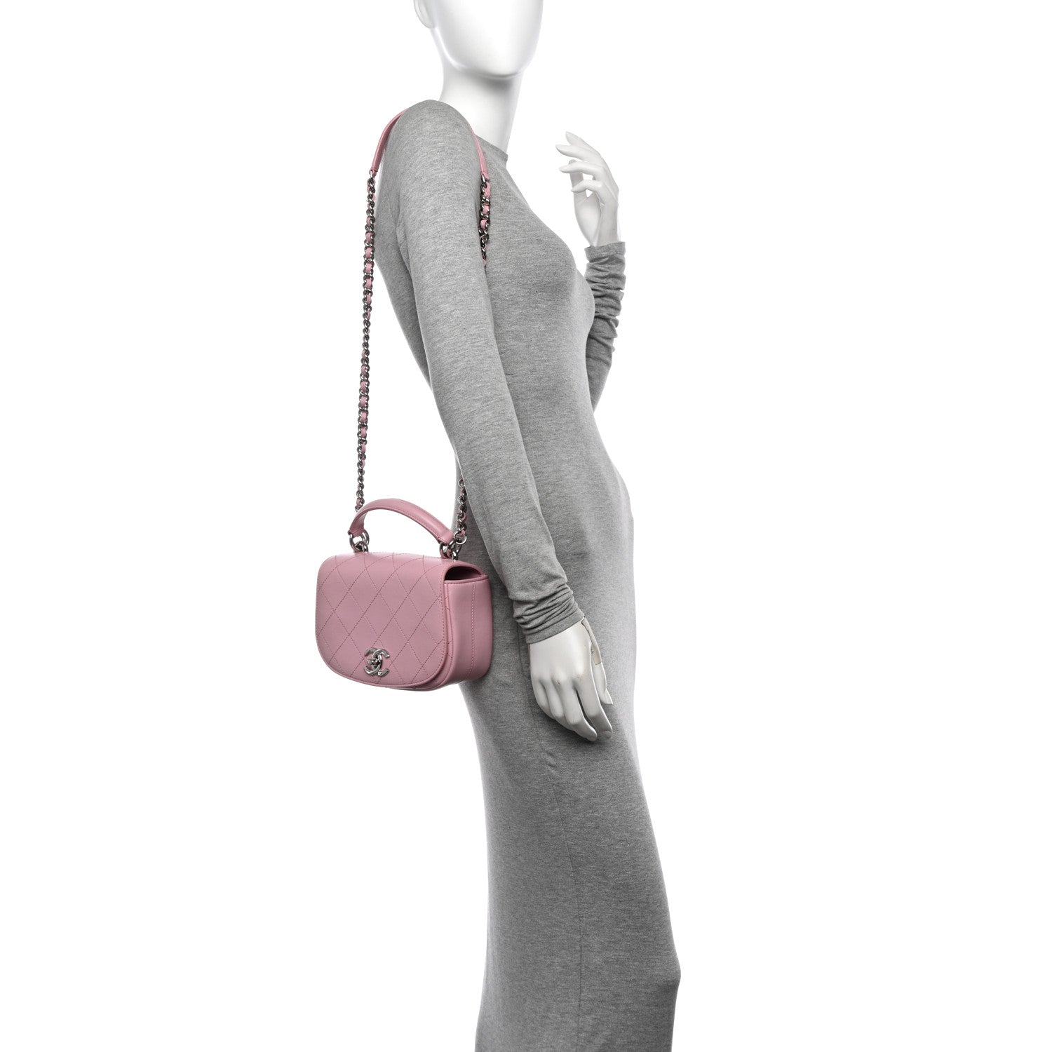 Calfskin Stitched Small Ring My Bag Flap Crossbody Pink