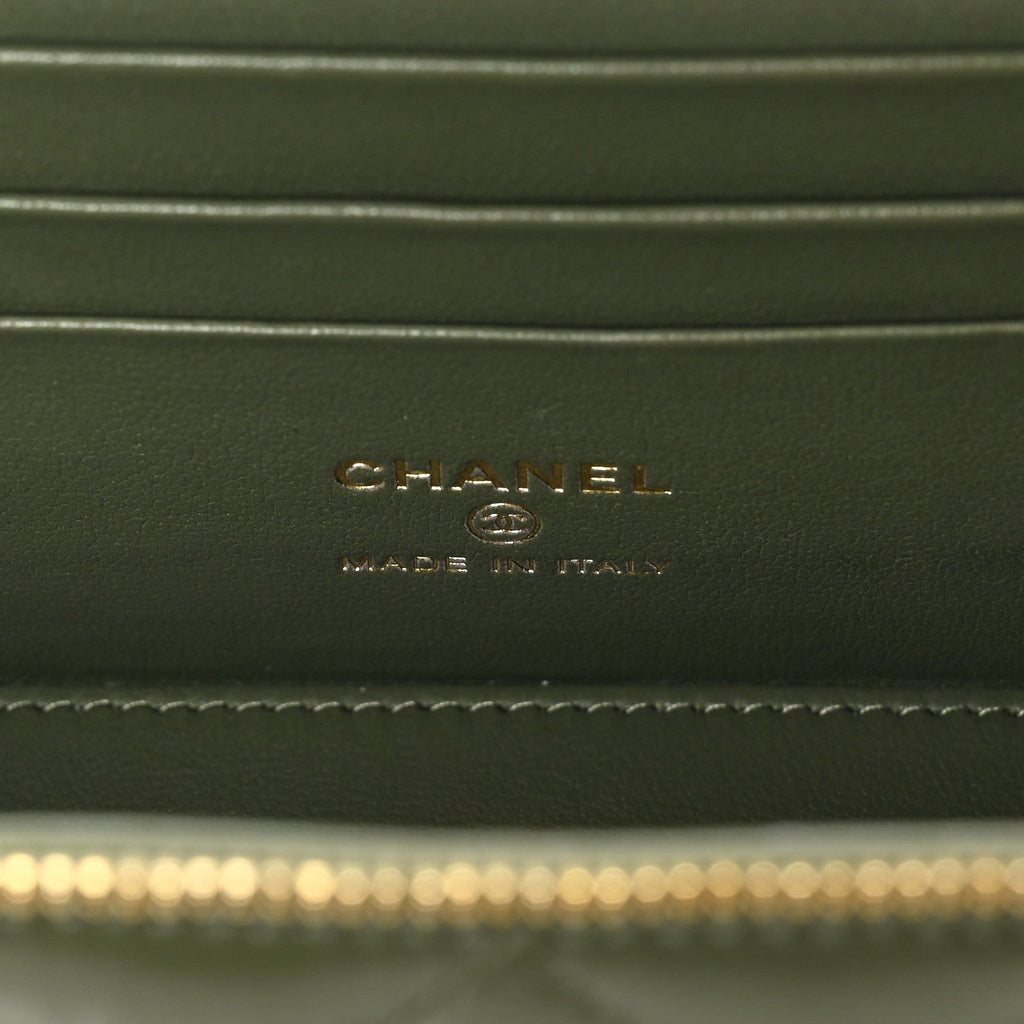 Shiny Crumpled Calfskin Quilted Pick Me Up Vanity Case Khaki