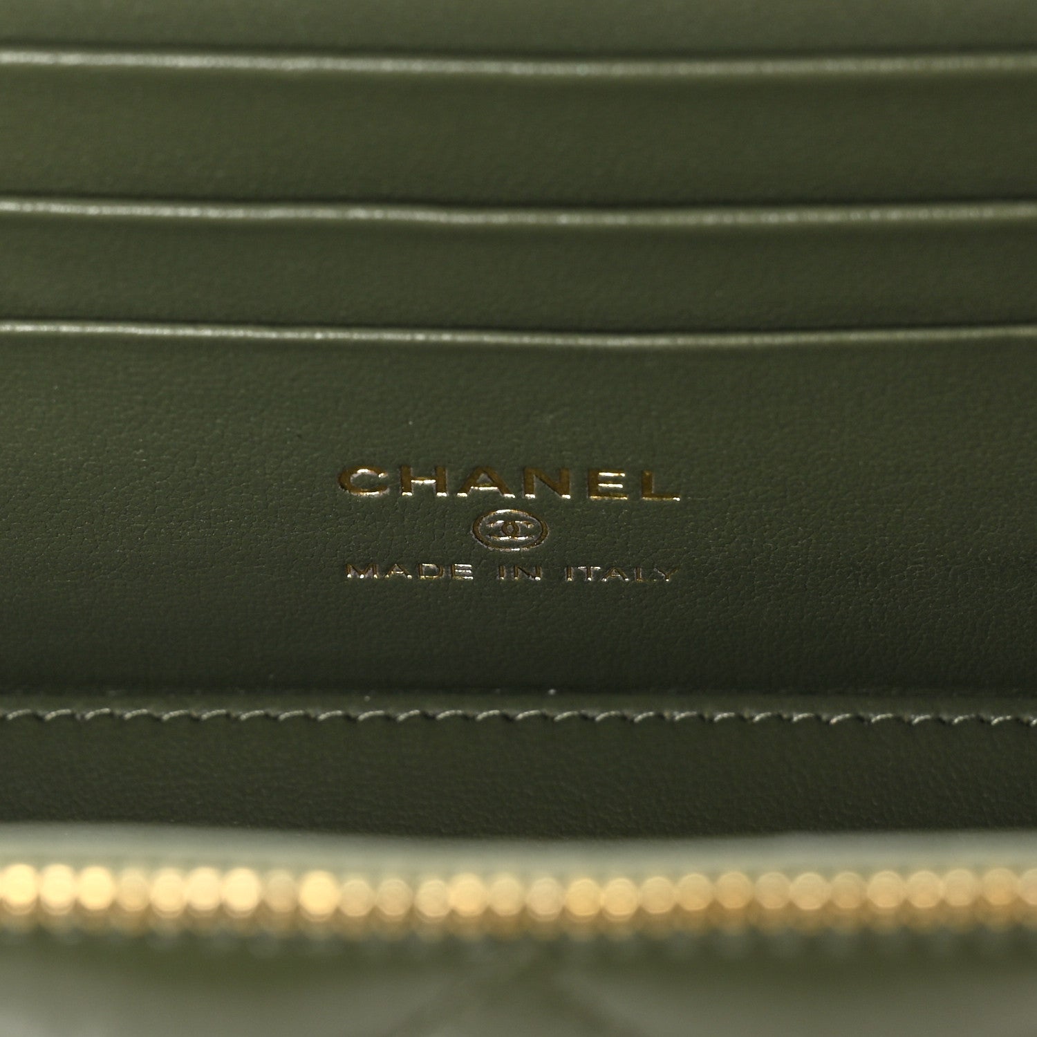 Shiny Crumpled Calfskin Quilted Pick Me Up Vanity Case Khaki