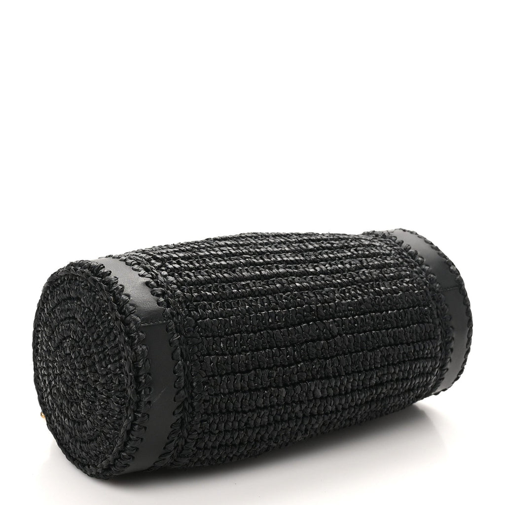 Raffia Monogram Small Cassandre Cylinder Bag Black