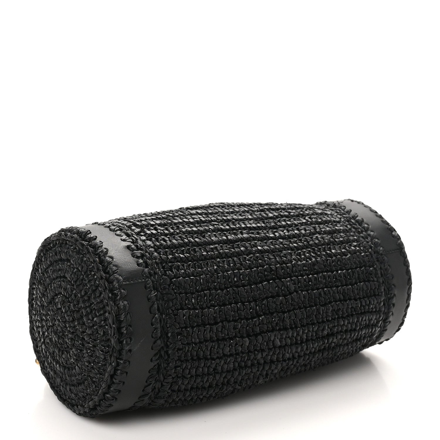 Raffia Monogram Small Cassandre Cylinder Bag Black