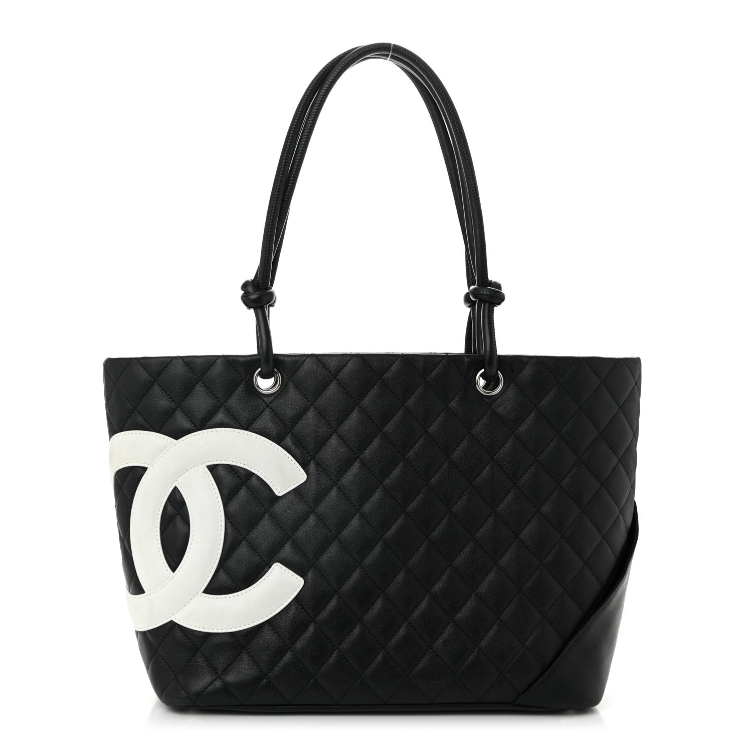 Calfskin Quilted Large Cambon Tote Black White