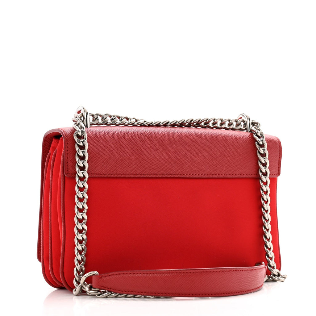 Saffiano Tessuto Nylon Chain Shoulder Bag Rosso