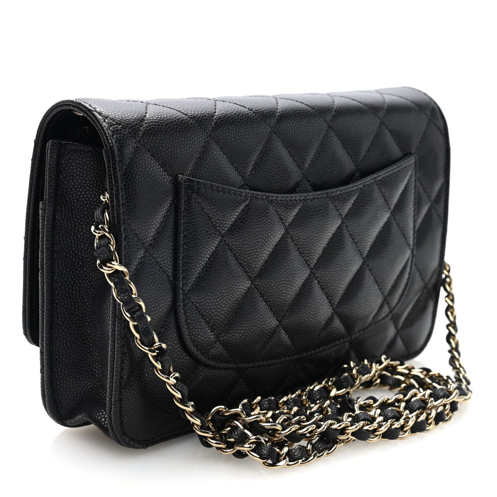 Caviar Quilted Crystal CC Wallet On Chain WOC Black