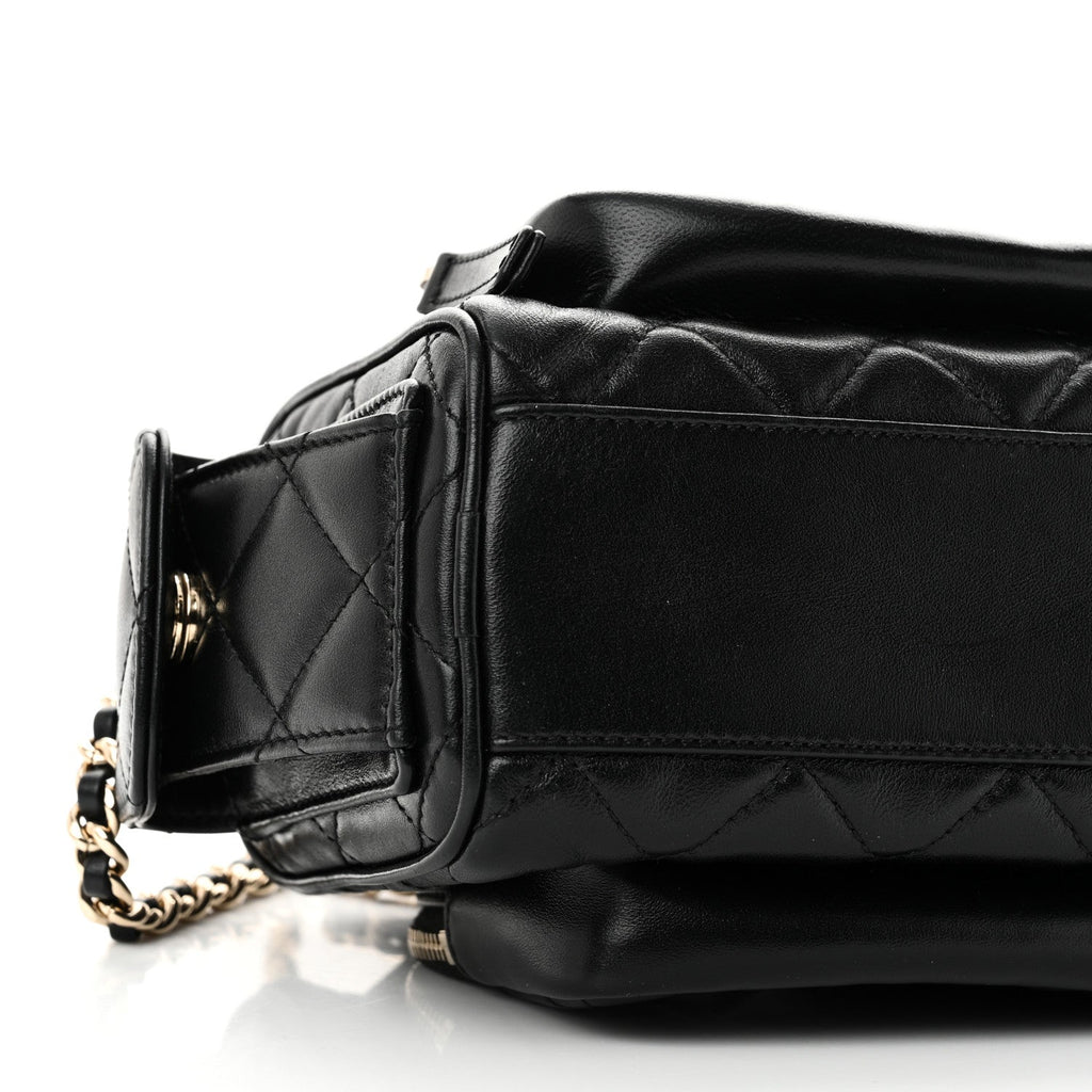 Shiny Crumpled Lambskin Quilted Small Preppy Pocket Camera Case Black