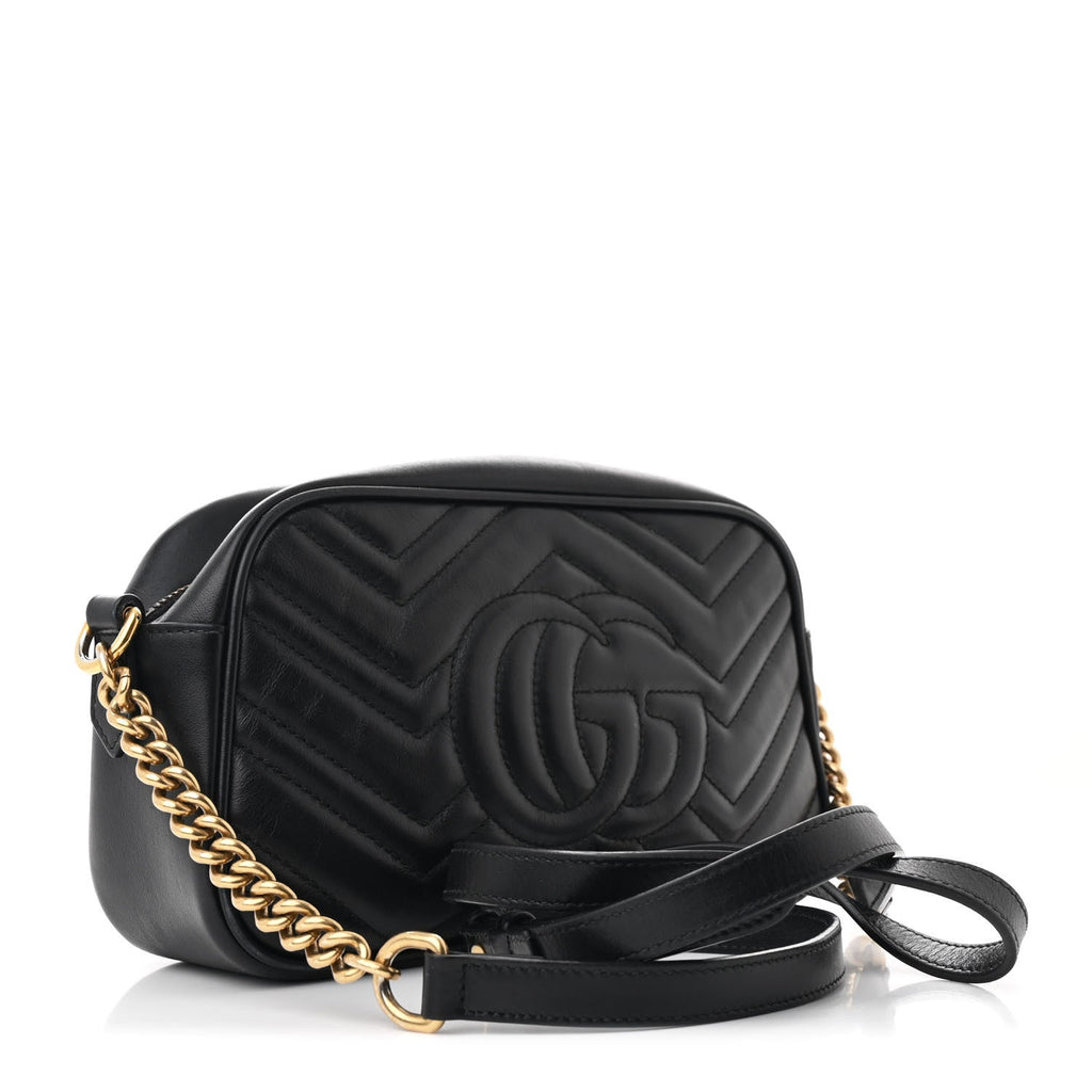 Calfskin Matelasse Small GG Marmont Chain Shoulder Bag Black