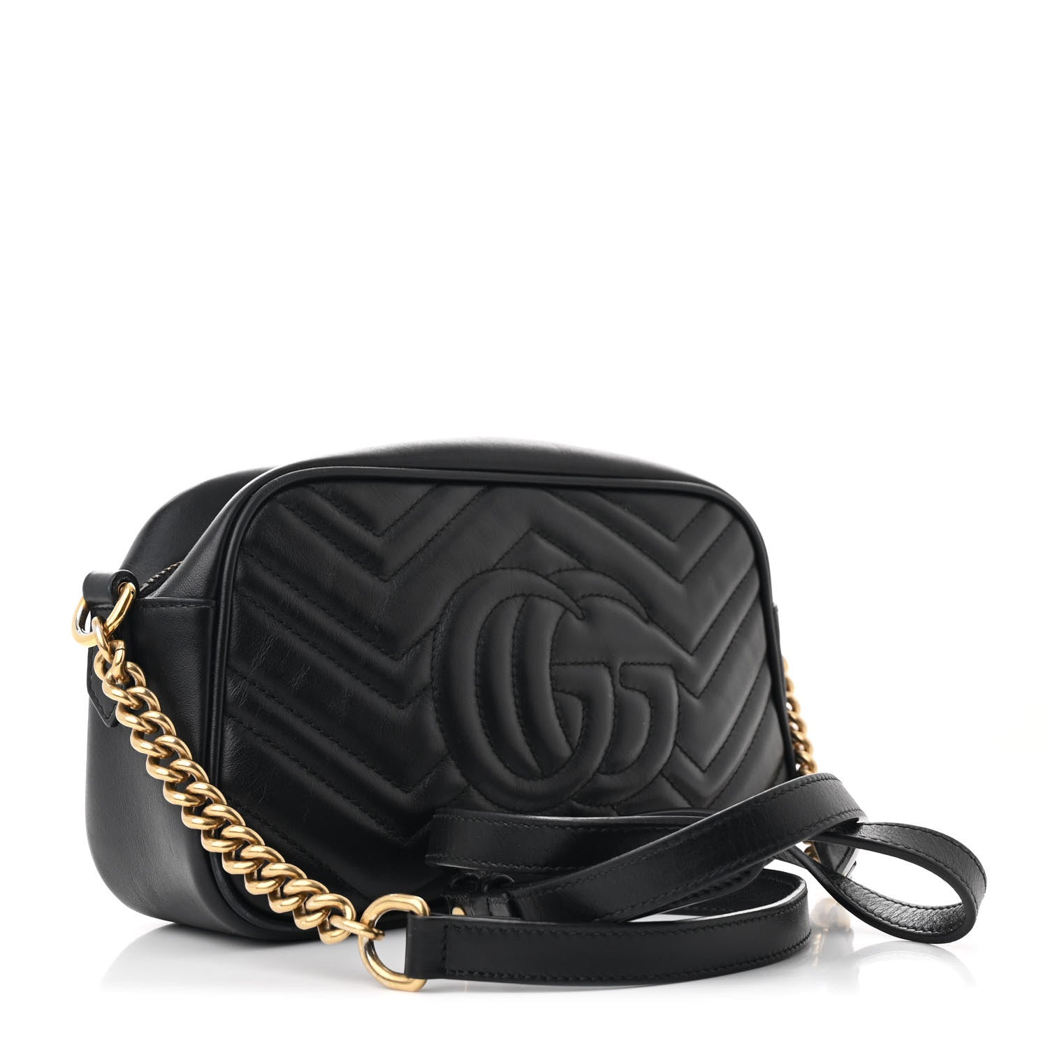Calfskin Matelasse Small GG Marmont Chain Shoulder Bag Black
