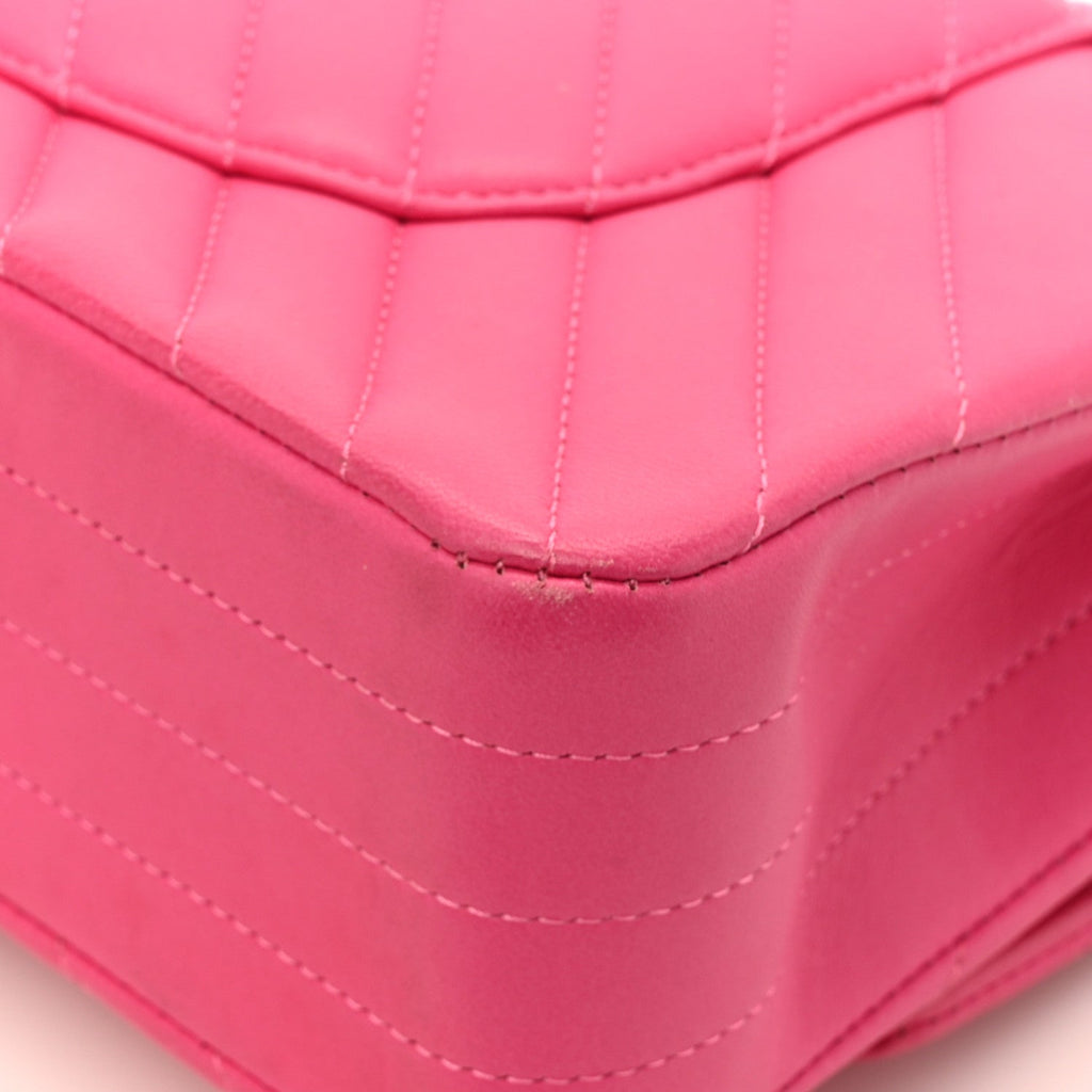 Lambskin Chevron Quilted Medium Double Flap Pink
