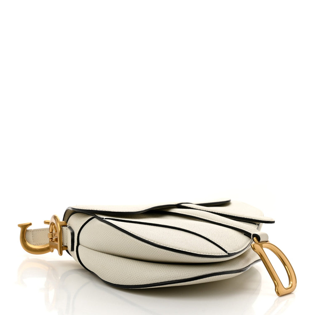Grained Calfskin Saddle Bag White