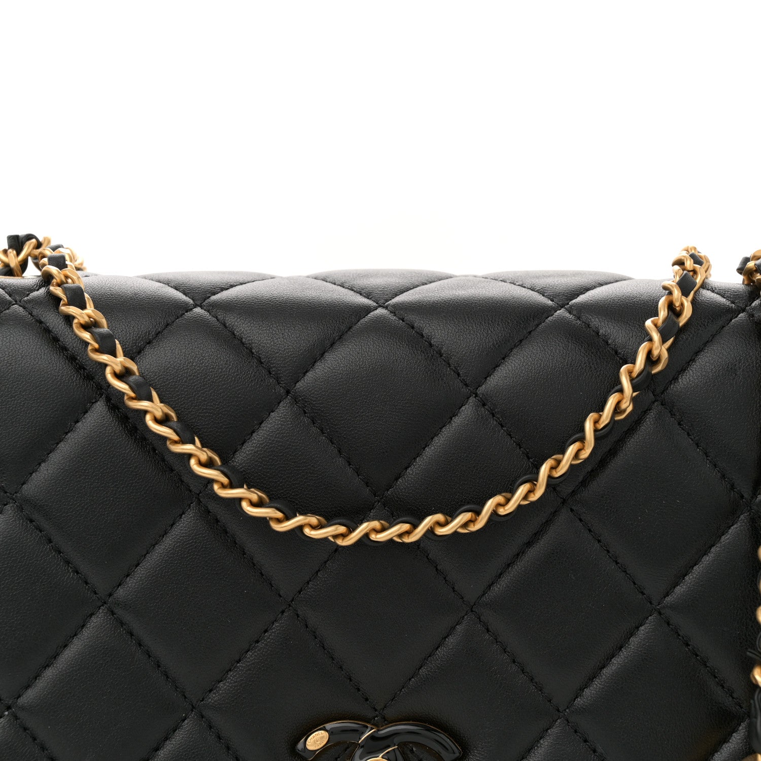 Shiny Lambskin Quilted Enamel CC Small Flap Black