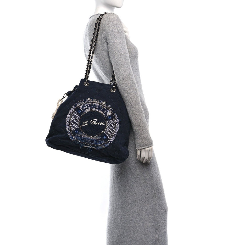 Canvas Quilted La Pausa Large Shopping Tote Navy