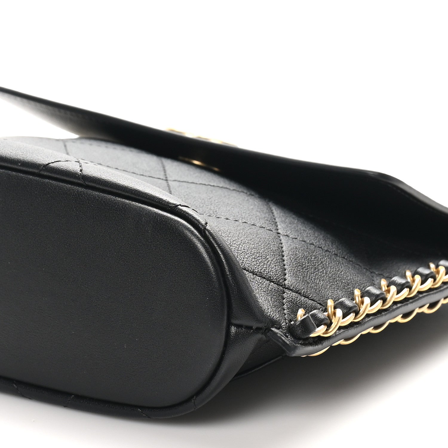 Calfskin Quilted Chain Small Hobo Bag Black