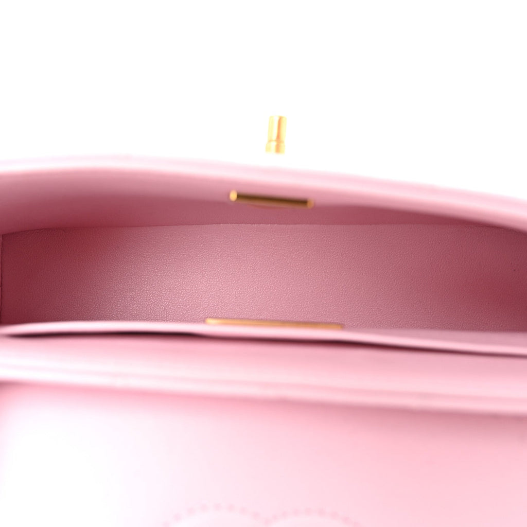Lambskin Quilted Mini Flap Top Handle Bag Light Pink