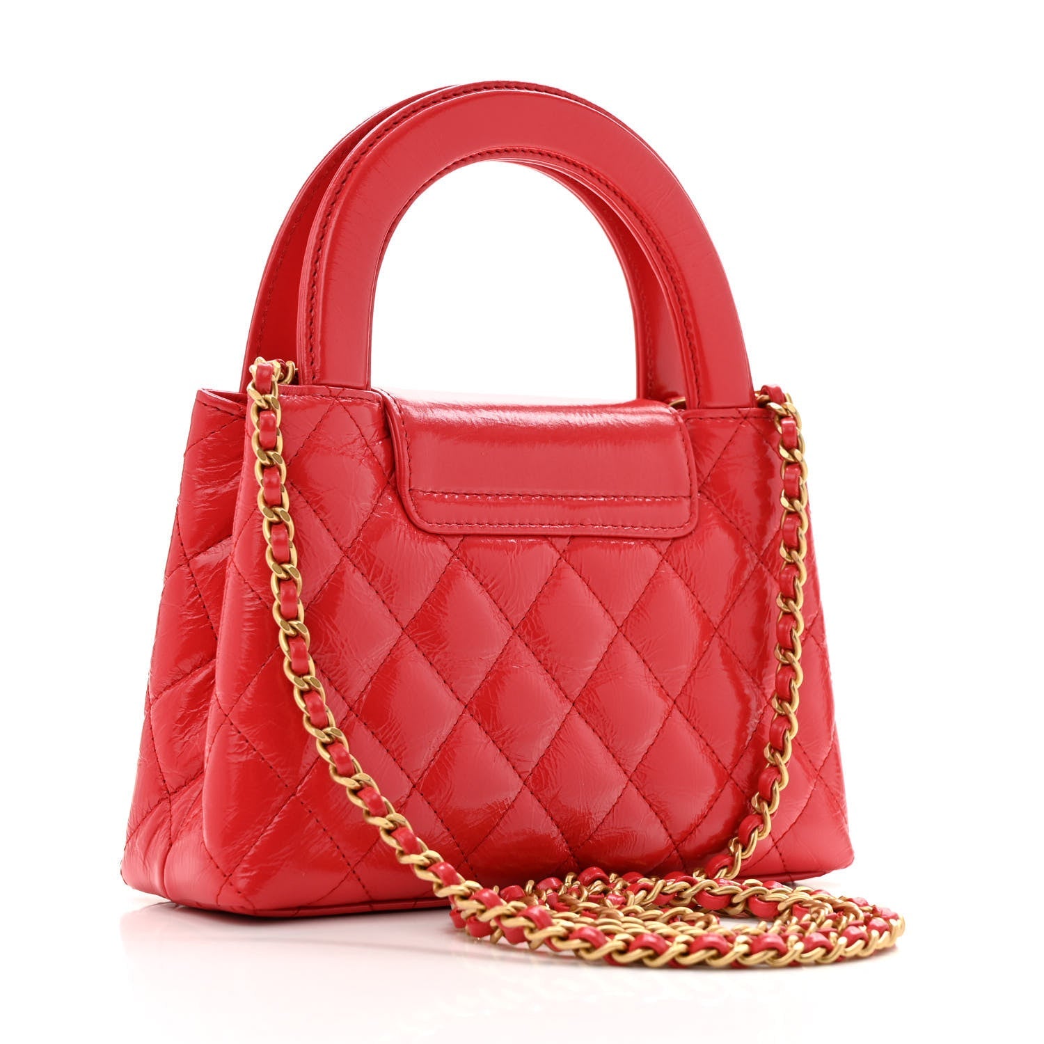 Shiny Aged Calfskin Quilted Nano Kelly Shopper Red