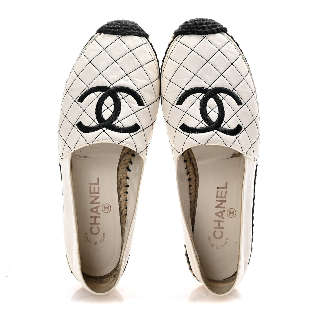 Lambskin Stitched CC Espadrilles 39 White Black