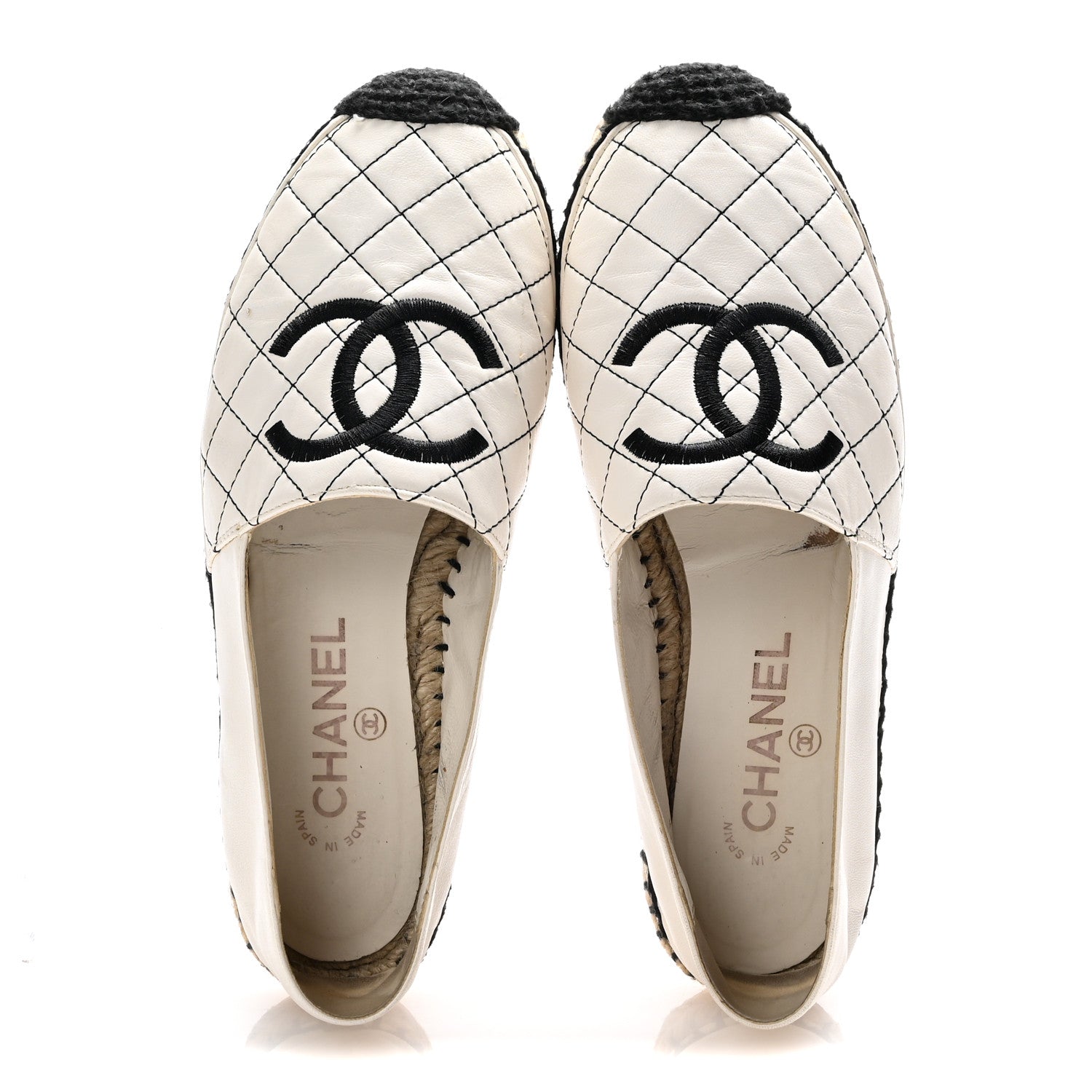 Lambskin Stitched CC Espadrilles 39 White Black
