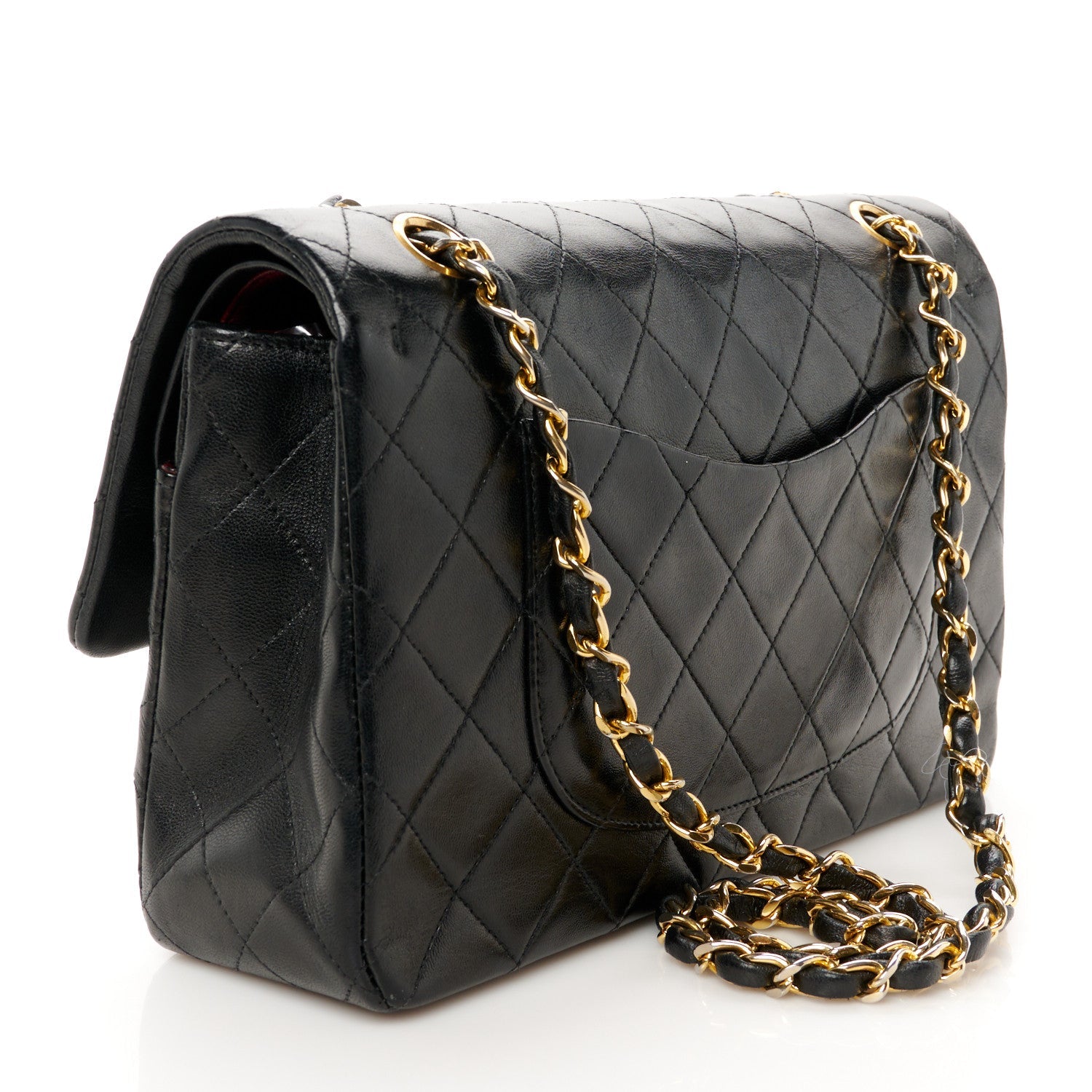 Lambskin Quilted Medium Double Flap Black