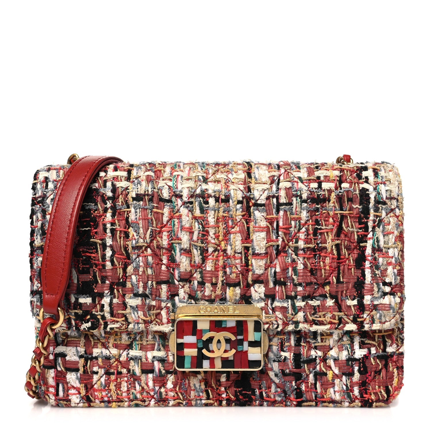 Tweed Quilted Flap Red Multicolor