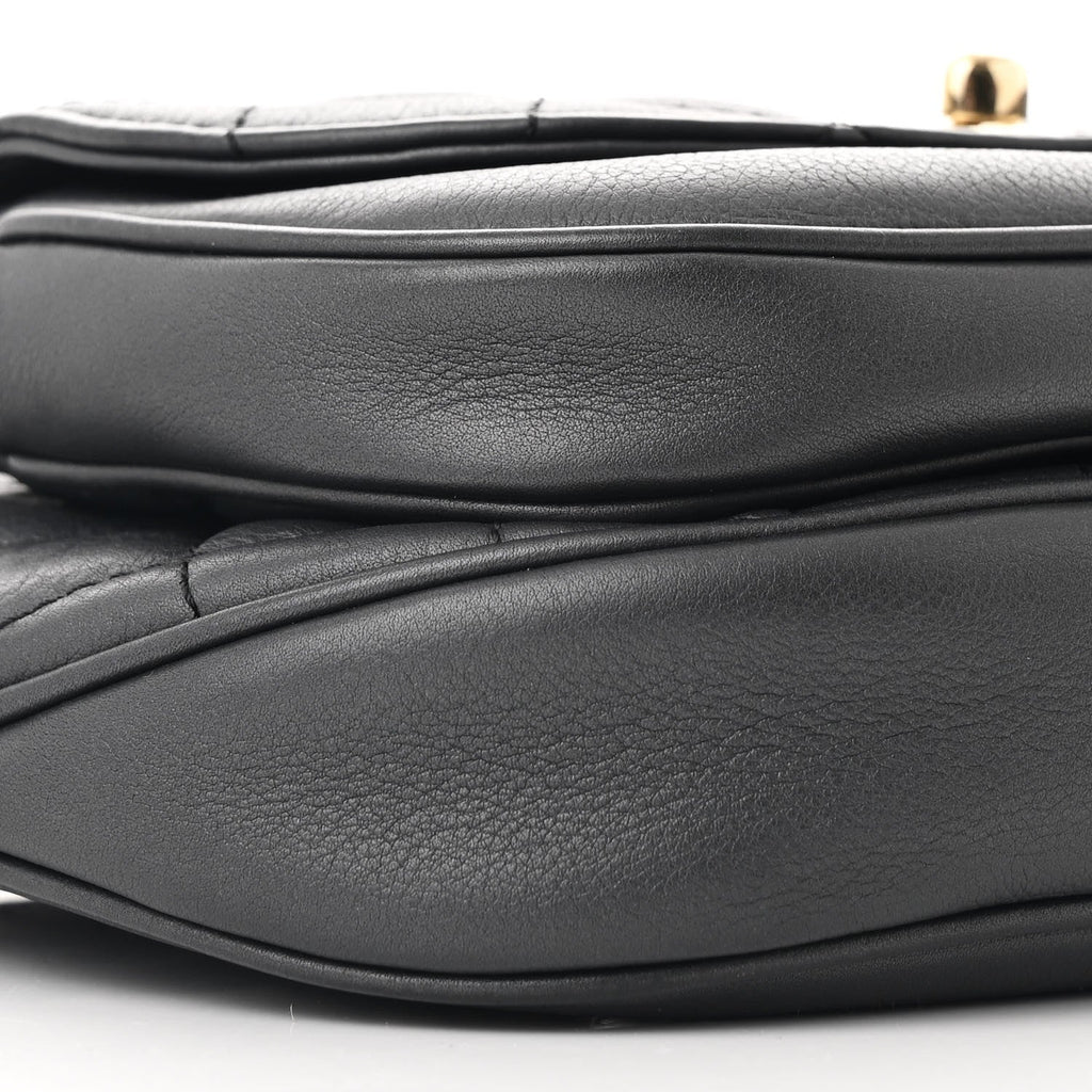 Calfskin Flap Chain Waist Bag Black