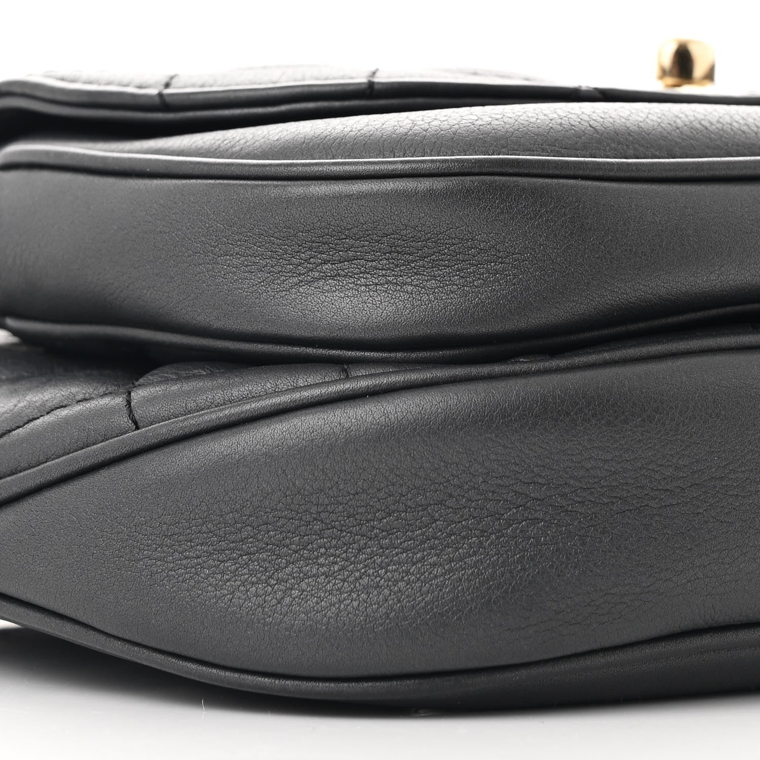 Calfskin Flap Chain Waist Bag Black