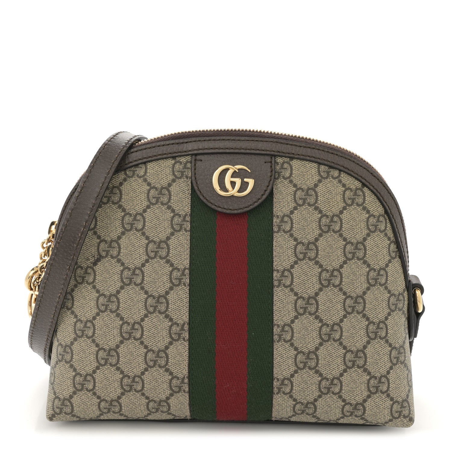 GG Supreme Monogram Textured Dollar Calfskin Web Small Ophidia Dome Shoulder Bag Beige Ebony New Acero