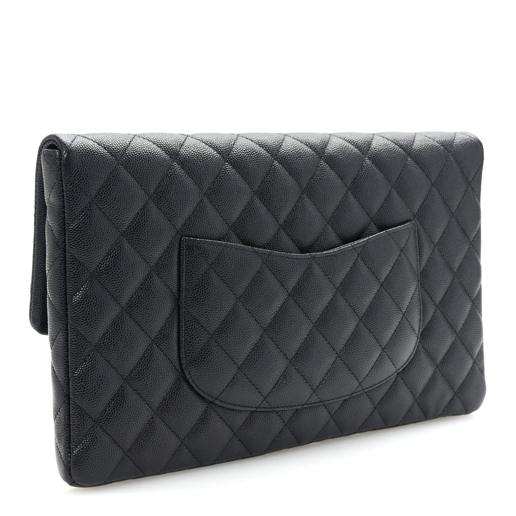 Caviar Quilted Flap Clutch Navy
