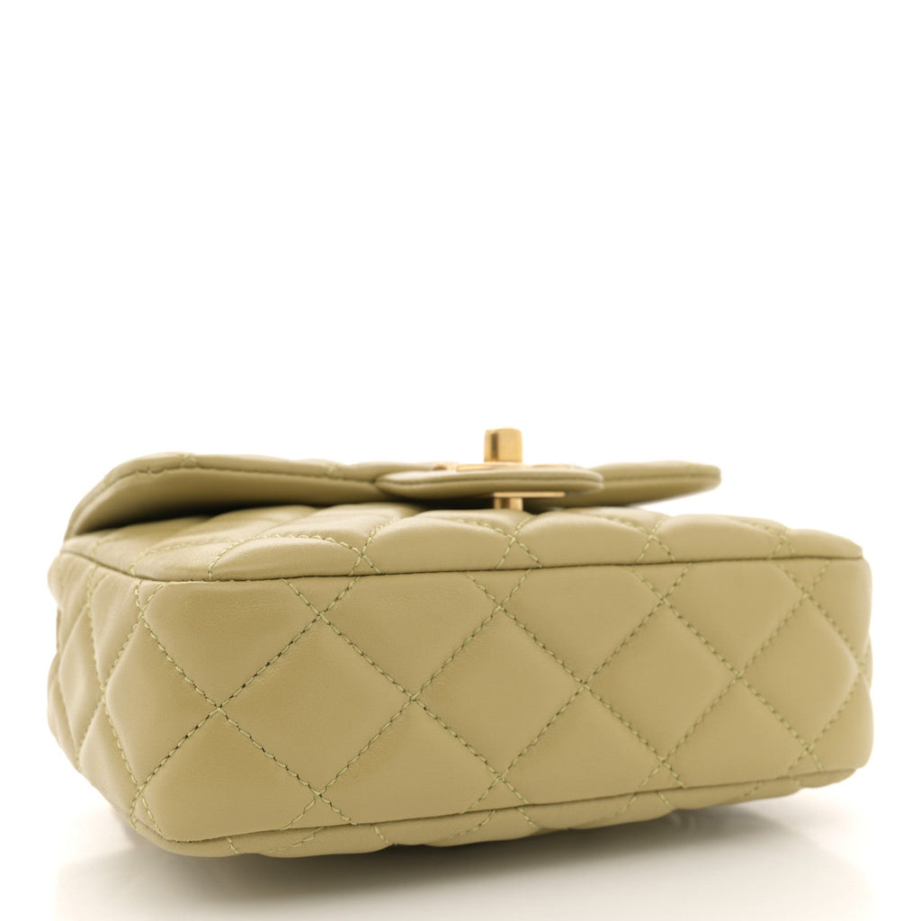 Lambskin Enamel Quilted Mini Coco Hearts Square Flap Light Green