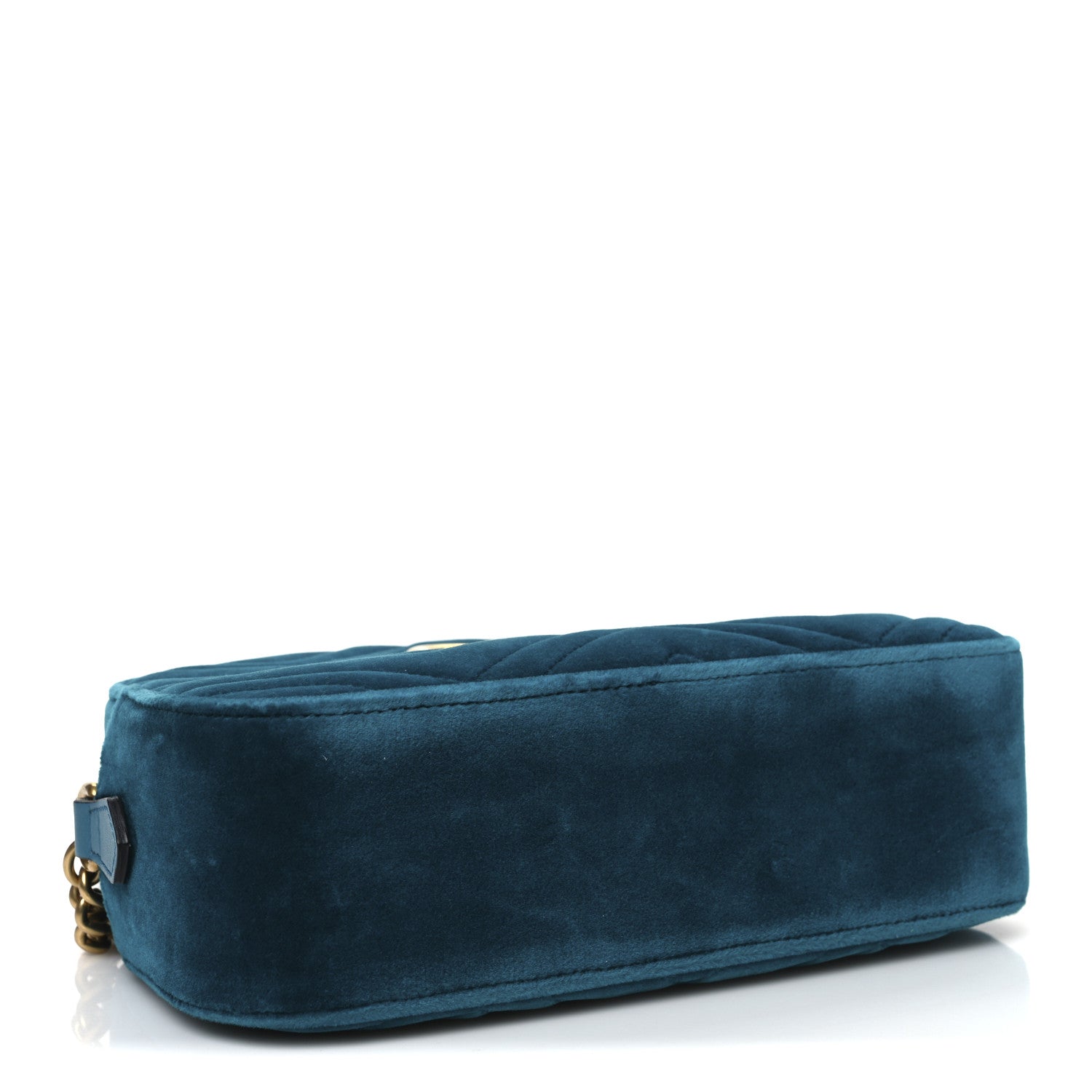 Velvet Matelasse Small GG Marmont Chain Shoulder Bag Pavone Cyan