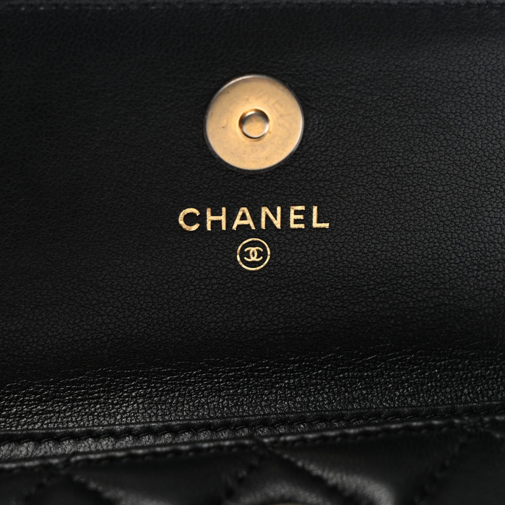 Lambskin Quilted Pearl Crush Flap With Chain Black