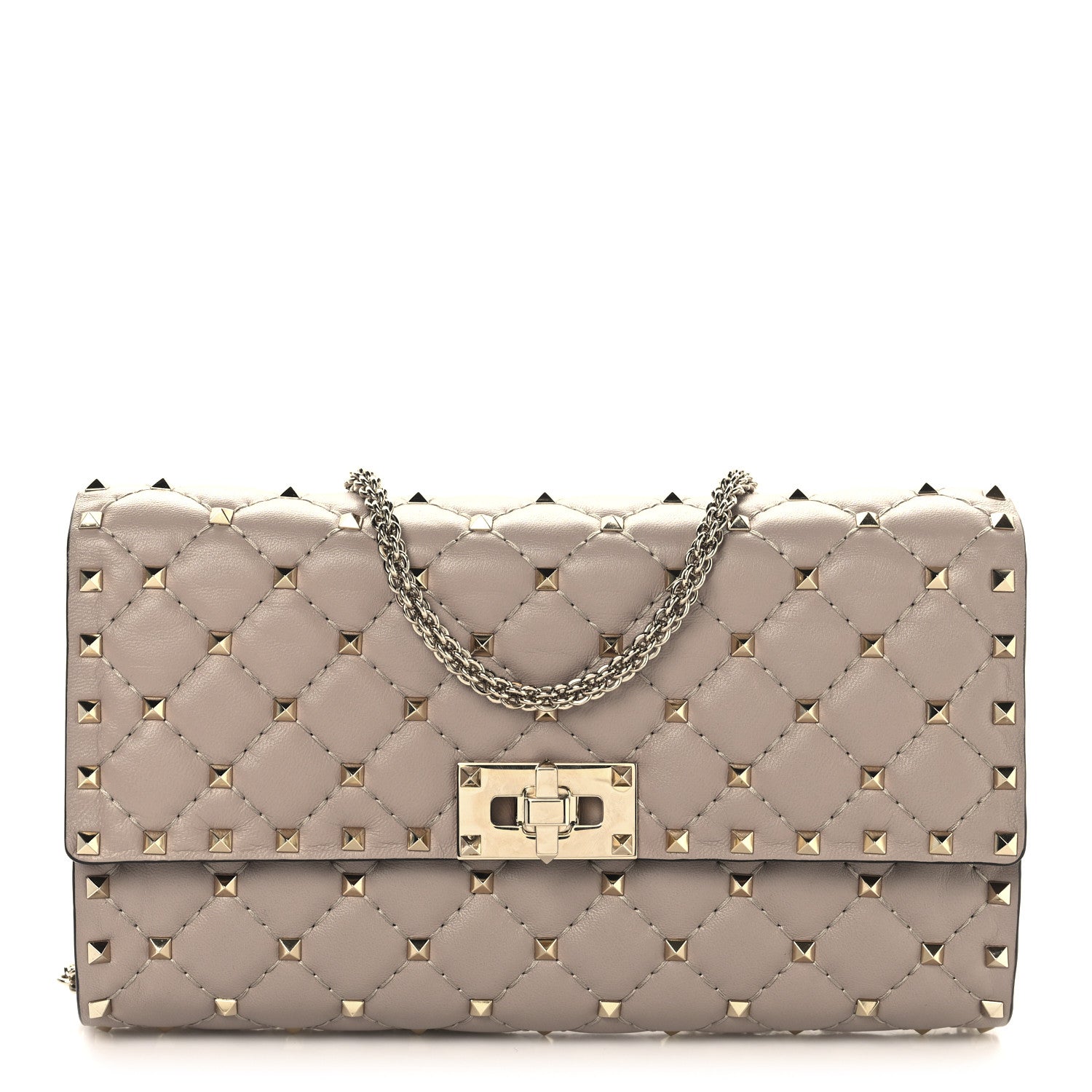 Lambskin Rockstud Spike Wallet on Chain Poudre