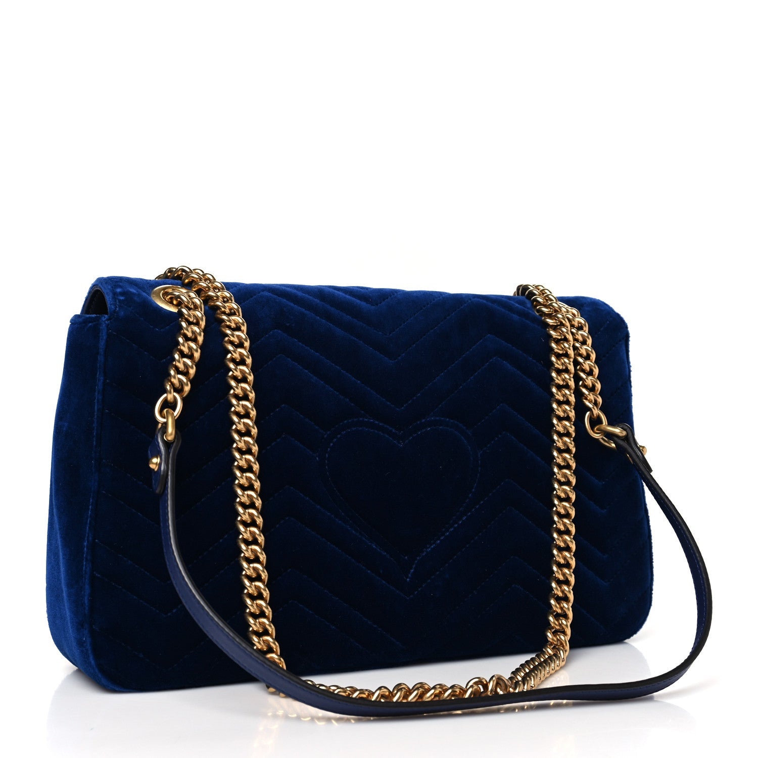 Velvet Matelasse Medium GG Marmont Shoulder Bag Cobalt Blue