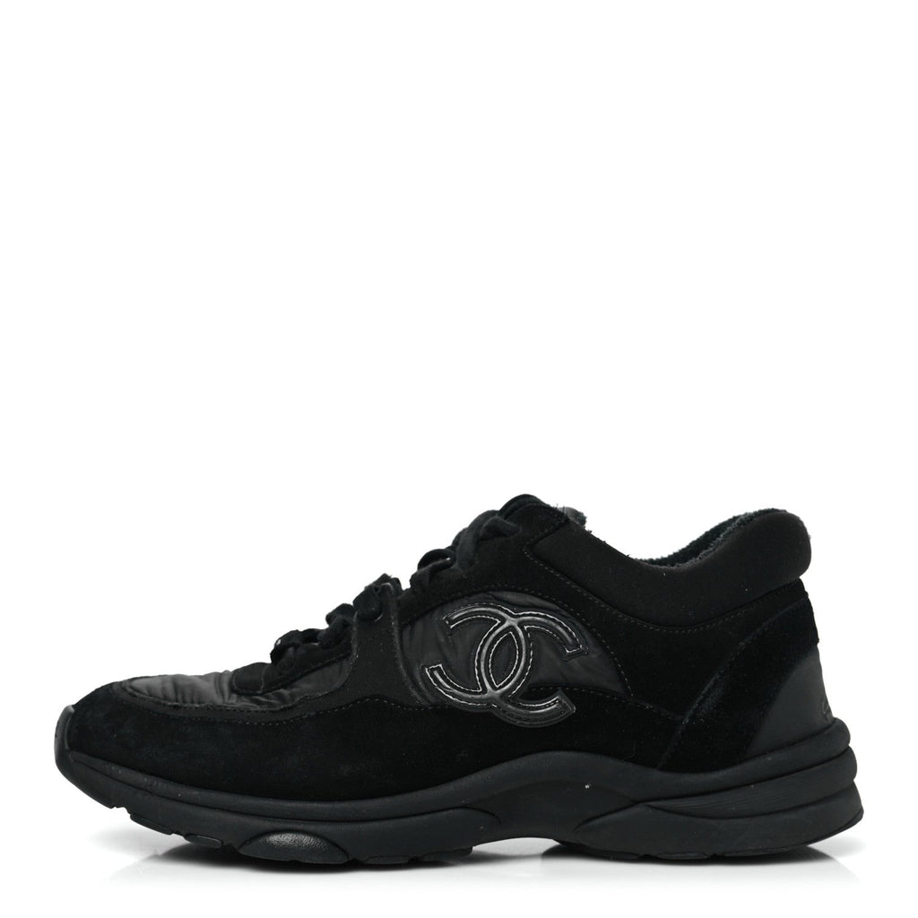 Fabric Calfskin Suede CC Sneakers  37.5 Black