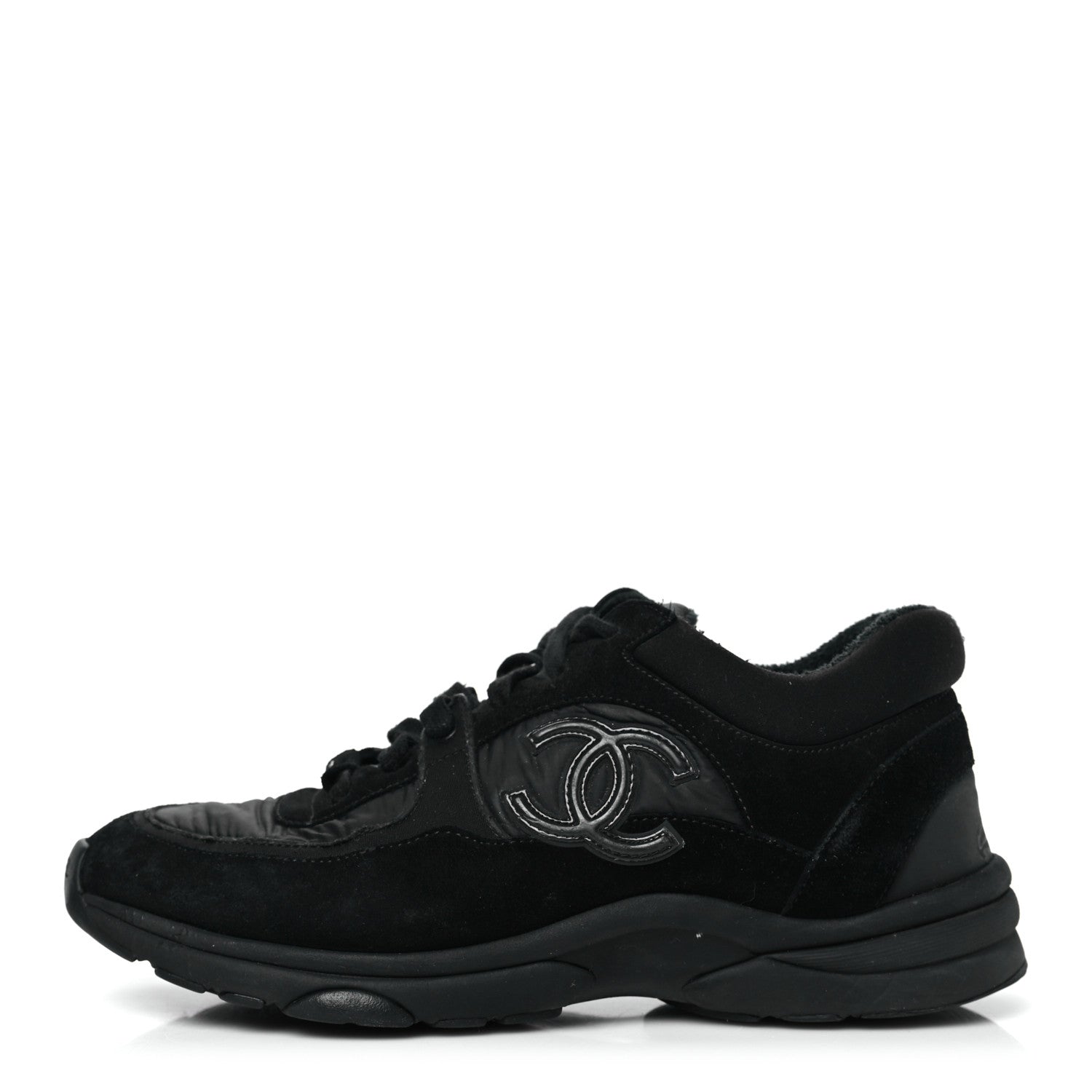 Fabric Calfskin Suede CC Sneakers  37.5 Black