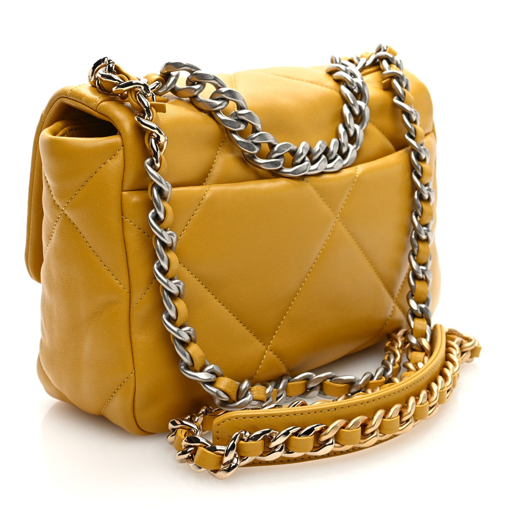 Lambskin Quilted Medium Chanel 19 Flap Yellow