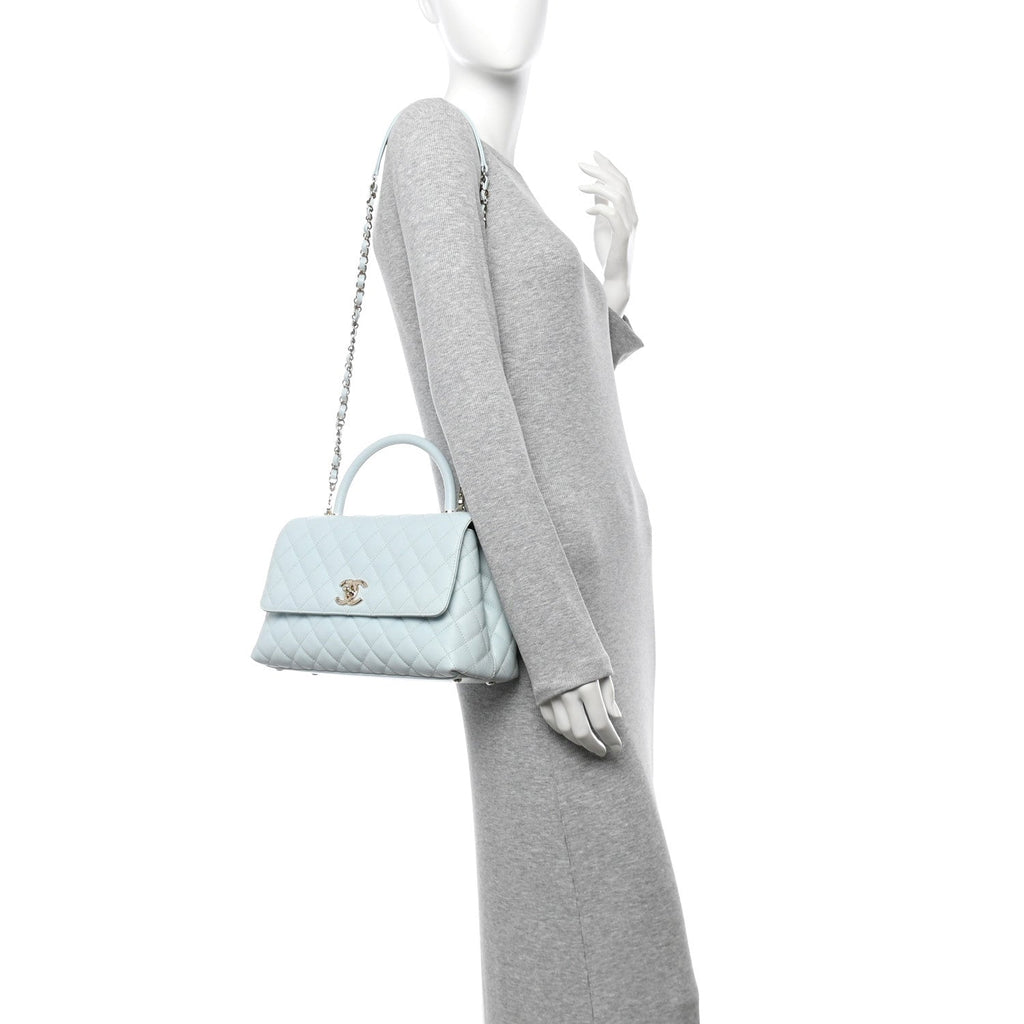 Caviar Quilted Small Coco Handle Flap Light Blue