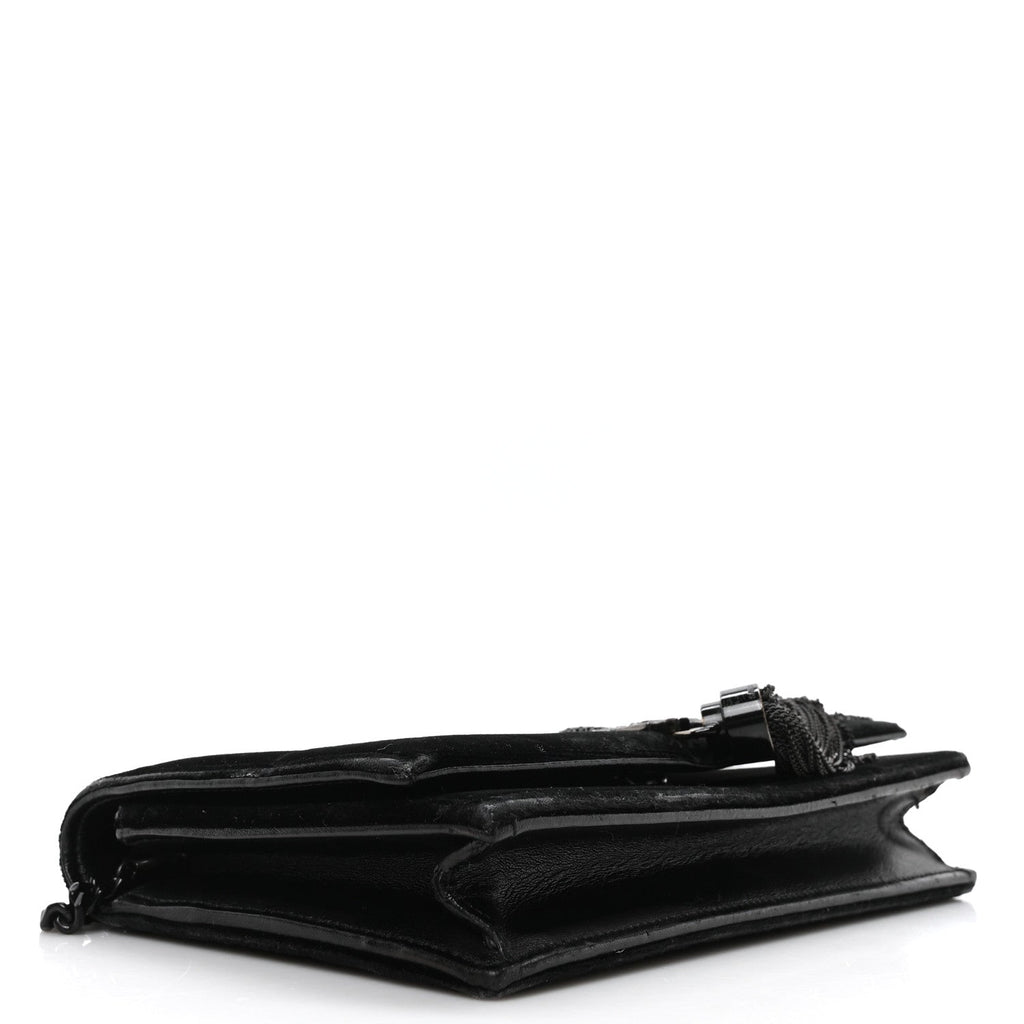 Velvet Crystal Monogram Kate Tassel Chain Wallet Black
