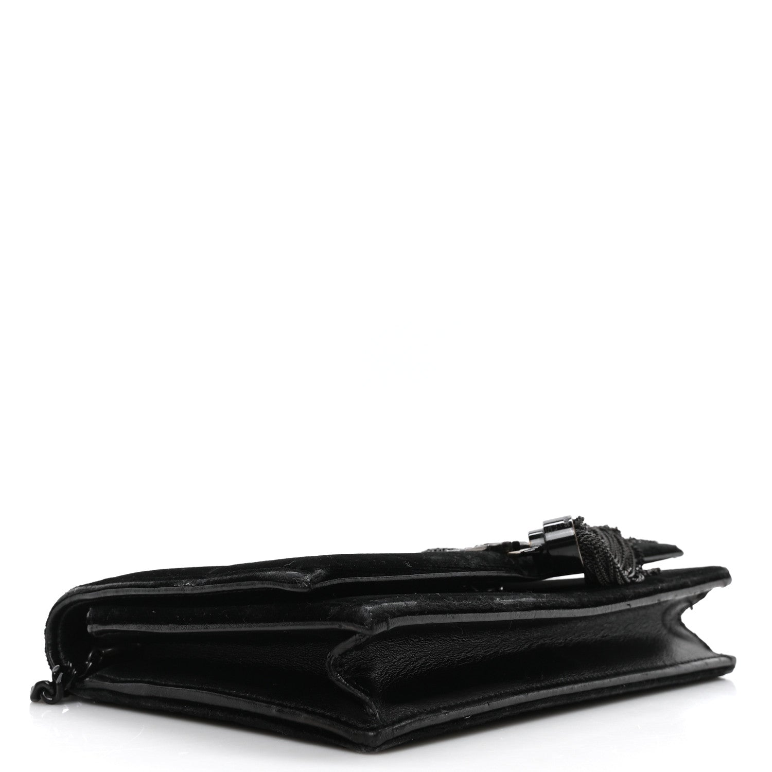 Velvet Crystal Monogram Kate Tassel Chain Wallet Black