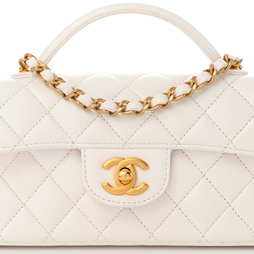 Lambskin Quilted Mini Flap Top Handle Bag White